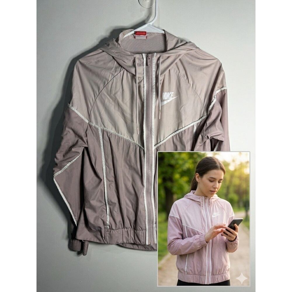 Nike Windrunner Jacket Women M Pink Full Zip Hooded Lightweight Windbreaker